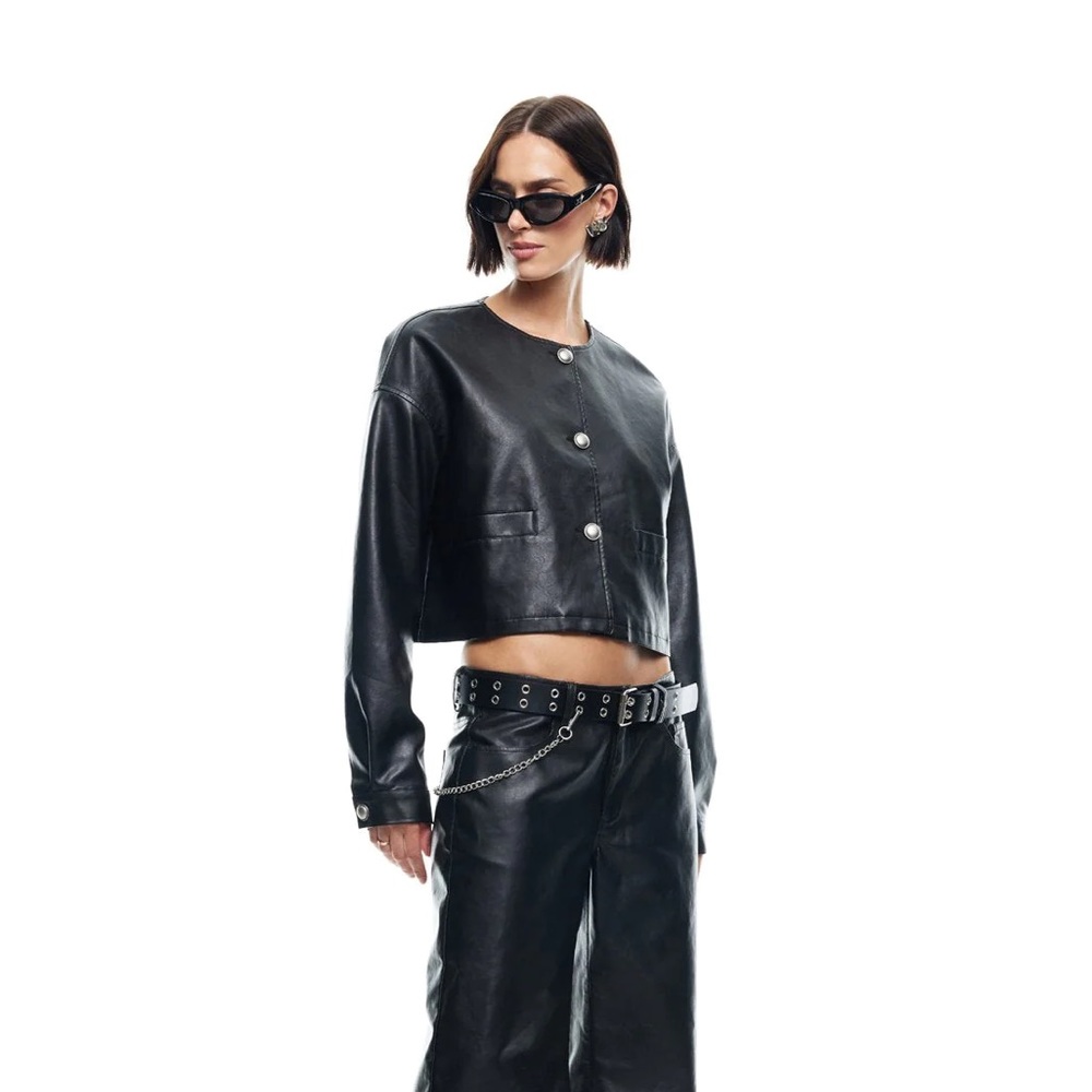 Lioness Coco Leather Jacket in Onyx Black